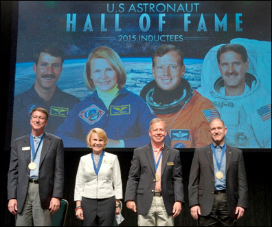 2015 U.S. Astronaut Hall of Fame Inductees (left to right): Kent Rominger, Rhea Seddon, Steve Lindsey, John Grunsfeld
