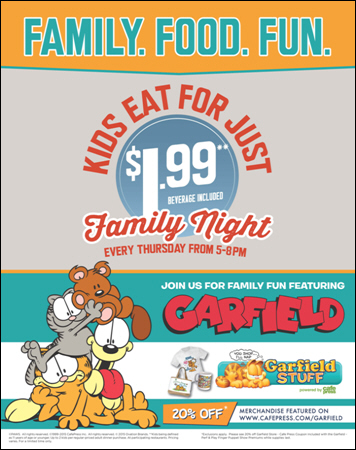 Garfield & Friends Are Coming to Eat and Play at Ryan's, HomeTown Buffet and Old Country Buffet