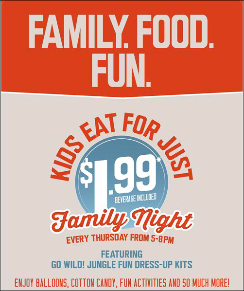 Ryans, HomeTown Buffet and Old Country Buffet Go Wild for Family Night