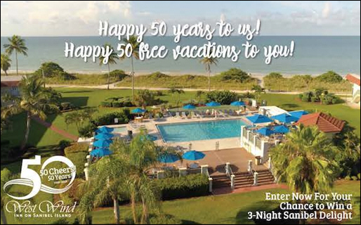 West Wind Inn of Sanibel Island, Florida Celebrates 50 Years: Win 50 Free Vacations Throughout 2018
