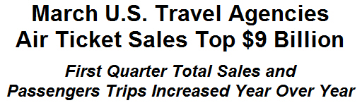 March U.S. Travel Agencies Air Ticket Sales Top $9 Billion