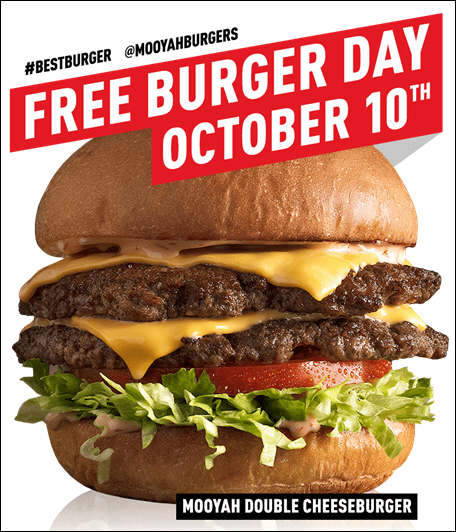 MOOYAH Burgers, Fries & Shakes Gives Guests Free Double Cheeseburgers All Day on October 10