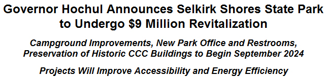 Governor Hochul Announces Selkirk Shores State Park to Undergo $9 Million Revitalization