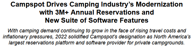 Campspot Drives Camping Industry's Modernization with 3M+ Annual Reservations and New Suite of Software Features