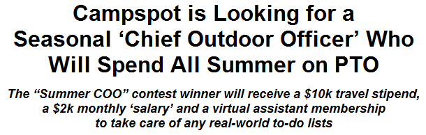 Campspot is Looking for a Seasonal 'Chief Outdoor Officer' Who Will Spend All Summer on PTO