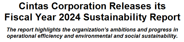 Cintas Corporation Releases its Fiscal Year 2024 Sustainability Report