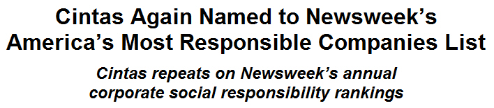 Cintas Again Named to Newsweeks Americas Most Responsible Companies List