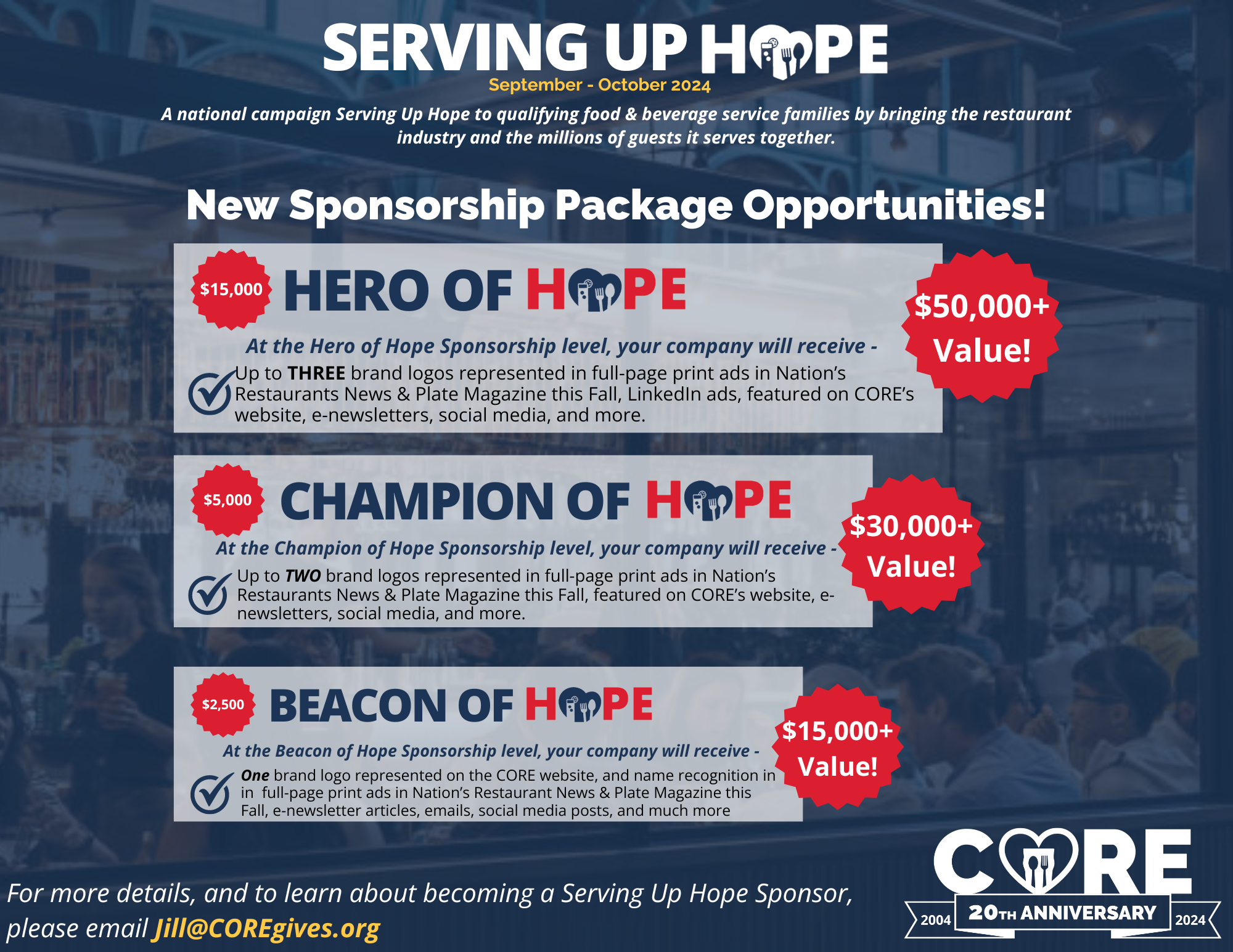 CORE Announces the Launch of ''Serving Up Hope'' Campaign to Support Food & Beverage Service Families