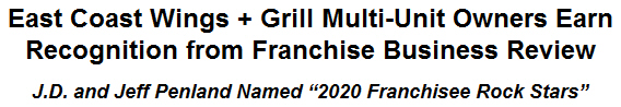 East Coast Wings + Grill Multi-Unit Owners Earn Recognition from Franchise Business Review