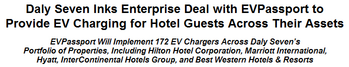 Daly Seven Inks Enterprise Deal with EVPassport to Provide EV Charging for Hotel Guests Across Their Assets