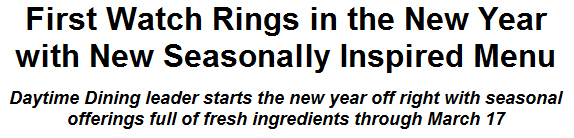 First Watch Rings in the New Year with New Seasonally Inspired Menu