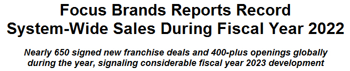 Focus Brands Reports Record System-Wide Sales During Fiscal Year 2022