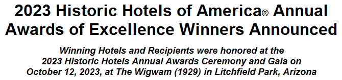 2023 Historic Hotels of America Annual Awards of Excellence Winners Announced