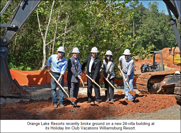 Orange Lake Resorts recently broke ground on a new 24-villa building at its Holiday Inn Club Vacations Williamsburg Resort.