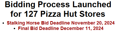 Bidding Process Launched for 127 Pizza Hut Stores