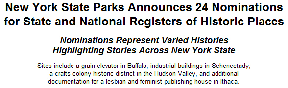 New York State Parks Announces 24 Nominations for State and National Registers of Historic Places