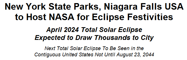 New York State Parks, Niagara Falls USA to Host NASA for Eclipse Festivities