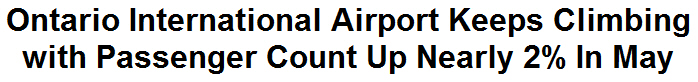 Ontario International Airport Keeps Climbing with Passenger Count Up Nearly 2% In May