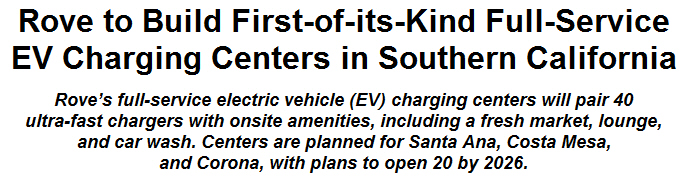 Rove to Build First-of-its-Kind Full-Service EV Charging Centers in Southern California