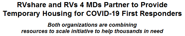 RVshare and RVs 4 MDs Partner to Provide Temporary Housing for COVID-19 First Responders