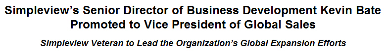 Simpleview's Senior Director of Business Development Kevin Bate Promoted to Vice President of Global Sales