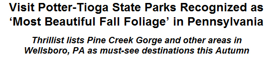 Visit Potter-Tioga State Parks Recognized as Most Beautiful Fall Foliage in Pennsylvania