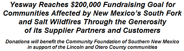 Yesway Reaches $200,000 Fundraising Goal for Communities Affected by New Mexico's South Fork and Salt Wildfires Through the Generosity of its Supplier Partners and Customers